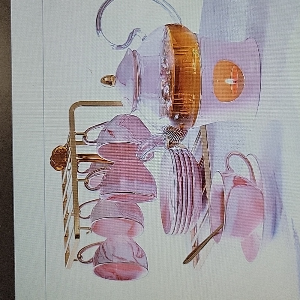 DUJUST 21pc small porcelain tea set of 6 pink marble gold trim glass teacup New…